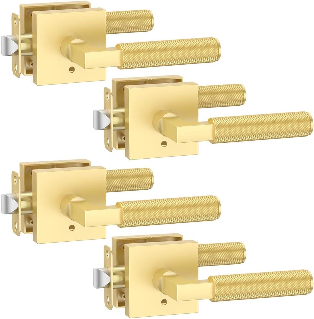 Asidrama 4 Pack Gold Privacy Door Handles, Door Lever with Door Knobs Indoor for Bedroom or Bathroom, Heavy Duty Door Handles Interior with Locks for Left Right Sided Doors