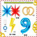 Cartoon Hedgehog Birthday Decorations, 9th Birthday Decorations for Boys, Red Blue Yellow Number Balloons with Boom Star and Lightning (Blue 9)