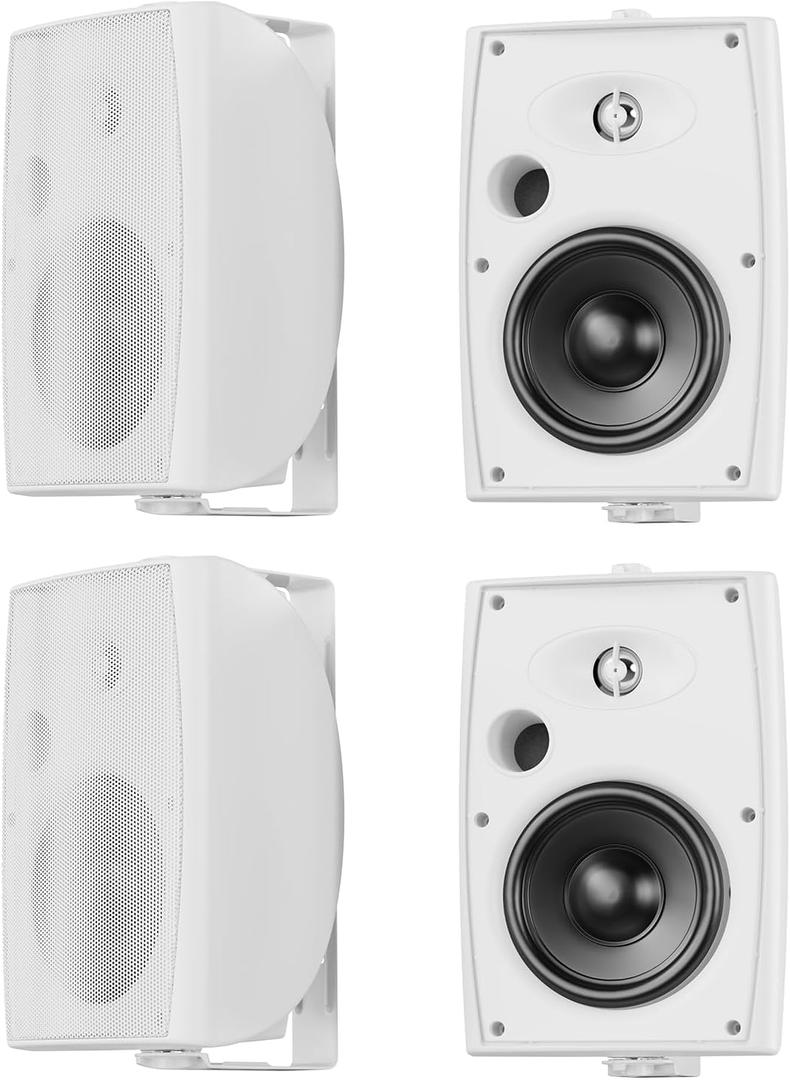 6.5 Inch Max 800W Outdoor Bluetooth Speakers Waterproof Wired with Multifunctional Amplifier Wall Mount Outdoor Speaker System for Patio Garden Poolside Home(4 Speakers, White)