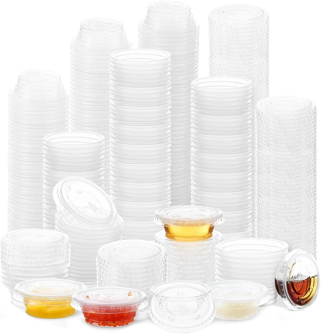 Maxdot 1000 Pack 0.5 oz Containers with Lids Plastic Portion Cups Bulk Mini Disposable Souffle Container Cup Sauce Condiment Leak Proof Shot Lunch Small Portion Box Travel Party Dinner Sauce Salad