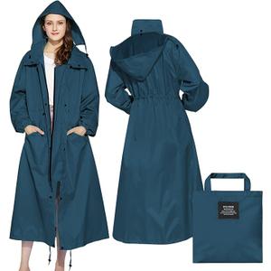 LAMA Womens Long Raincoats Rain Jacket Waterproof Packable Hooded Windbreaker Lightweight Adjustable Waist for Outdoor Sea Blue LAMA Womens Long Raincoats Rain Jacket Waterproof Packable Hooded Windbreaker Lightweight Adjustable Waist for Outdoor Sea Blue