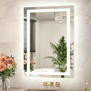 TETOTE LED Bathroom Mirror 22 x 30 Inch Lighted Bathroom Vanity Mirror with Lights, Brighter Frontlit and Backlit Light up Anti Fog Mirror, 3-Color Dimmable, Shatterproof Tempered Glass, Waterproof