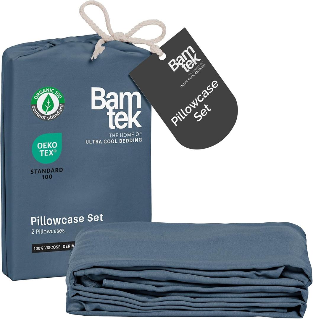 Pillow Cases King Size Set of 2 Pillowcases 100% Viscose from Bamboo Cooling Pillowcases, Soft & Breathable Pillow Case with Envelope Closure, Blue Pillow Cases (Storm)