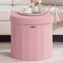 SONGMICS Storage Ottoman Round Velvet Vanity Stool, 18.5 x 18.5 x 17.7 Inch, 18.1"D x 17.7"W x 17.7"H