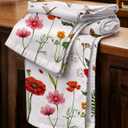 Miss Adola 2pcs Waffle Kitchen Towels - 16x26 Inch Cotton Waffle Weave Dish Cloths Set of 2 with Hanging Loop Absorbent Hand Tea Towels Elegant Design for Housewarming Gift, Wildflower