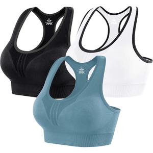 Heathyoga High Impact Sports Bras for Women High Support Padded Sports Bra Workout Bras for Women Racerback Bra for Yoga (3X-Large, 3 Packs-black+white+blue)