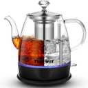 Topwit Electric Kettle Glass, For Hot Water, Tea and Coffee Dual Purpose Design, BPA-Free, 1L Pour Over Removable Stainless Steel Infuser, Auto-shut Off & Boil-dry Protect (Black)