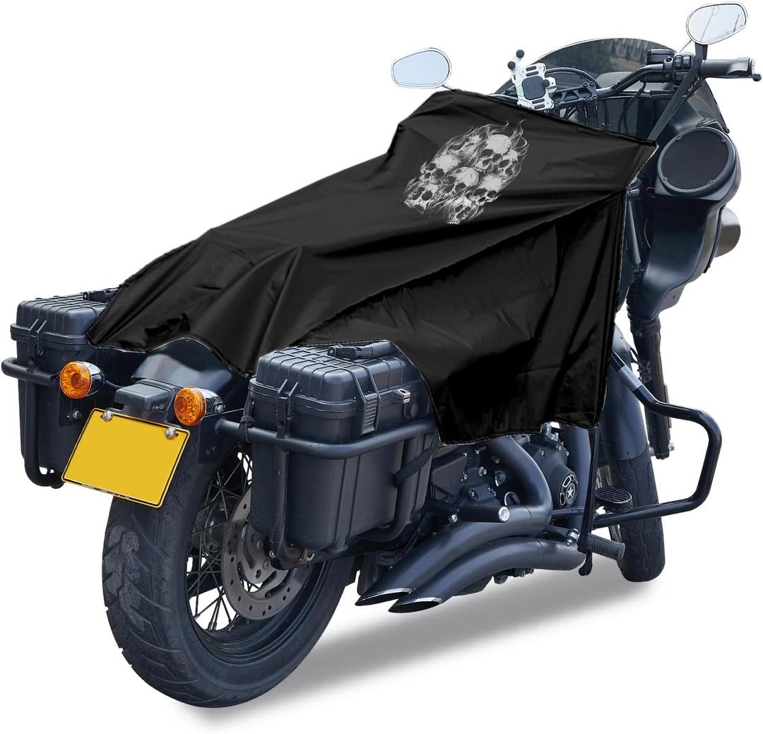 Motorcycle Seat Cover Sun Protection Cover Lightweight Half Covers Outdoor Sun Dust Covers UV Protection for Most Motorcycles Full Dress Touring Cruiser - Black Style B,M (Black with Skull Pattern)