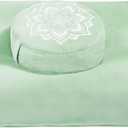 Meditation Zafu Cushion Set with Buckwheat Hulls & Memory Foam - Ergonomic Support for Yoga & Sitting - Removable Machine-Washable Luxury Velvet Cover - for Adults and Kids (Sage Green)