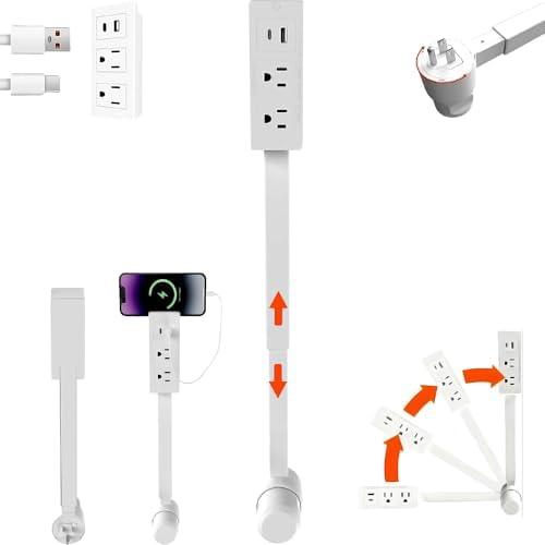 A Retractable and Rotating Power Strip Extension Stick - Equipped with USB-A and USB-C Ports and 2 AC Power outlets, Suitable for Hard-to-Reach Spaces Such as Bedside Tables, Sofas, and desks.