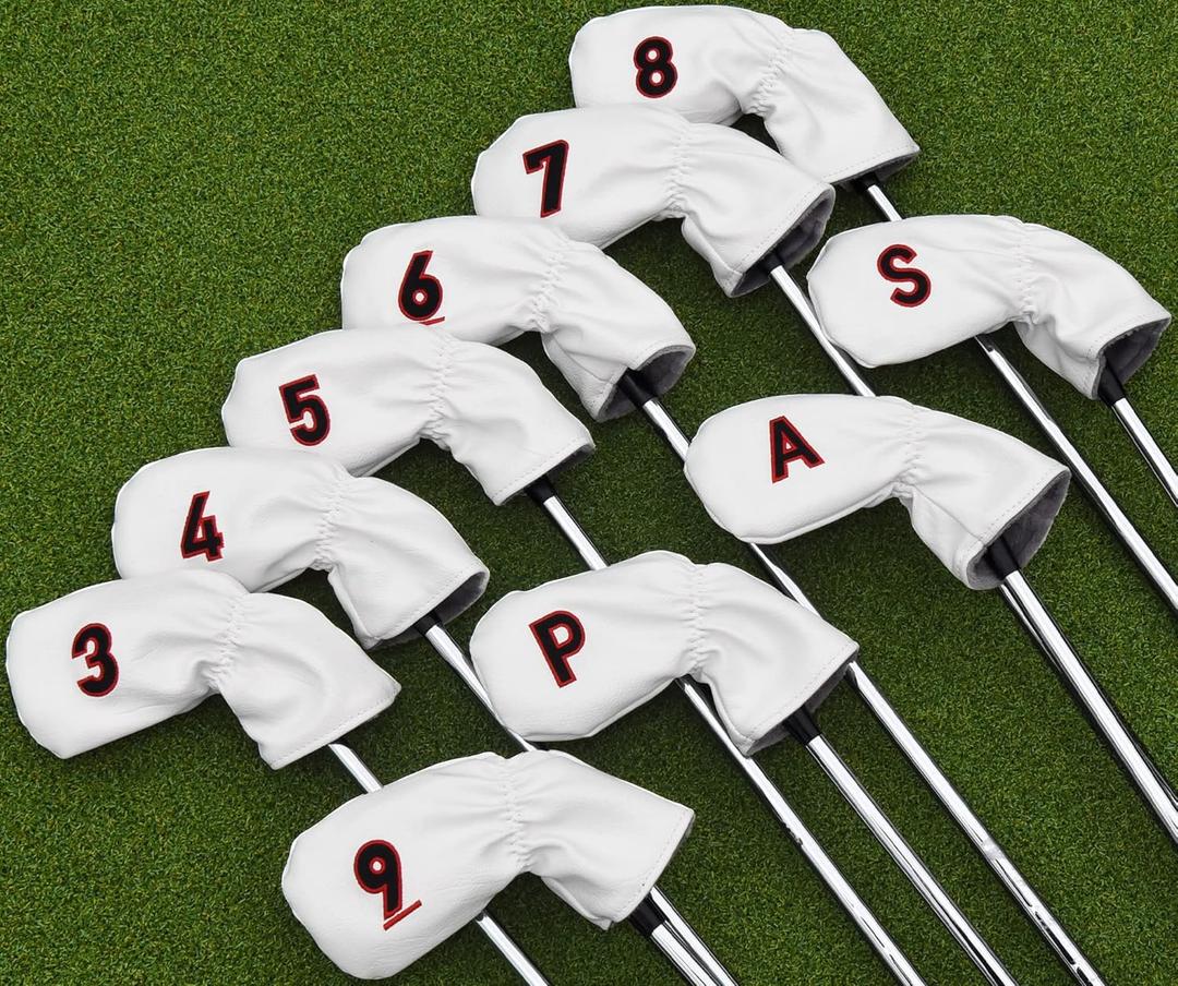BIG TEETH White 10Pcs Golf Iron Covers Set, Golf Club Iron Head Covers Fit Right and Left Handed Golfer