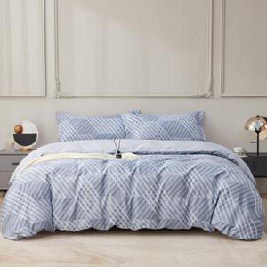 SAPHREAS Blue Striped Duvet Cover Set Cotton Full Size 3pcs Blue Bedding Set Breathable Durable Soft Comfy,1 Duvet Cover with Zipper Closure 2 Pillow Shams (Full (80"x90"), Vigour) SAPHREAS Blue Striped Duvet Cover Set Cotton Full Size 3pcs Blue Bedding Set Breathable Durable Soft Comfy,1 Duvet Cover with Zipper Closure 2 Pillow Shams (Full (80"x90"), Vigour)