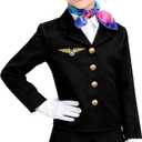 Flight Attendant Costume for Kids Stewardess Costume Set for Girls Career Day 100 Days of School Halloween Dress Up