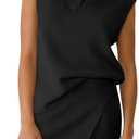 Fisoew Womens 2 Piece Skirt Sets Summer Sleeveless Half Zip Sweatshirt Athletic Skorts Tennis Outfits Casual Sweatsuits Small