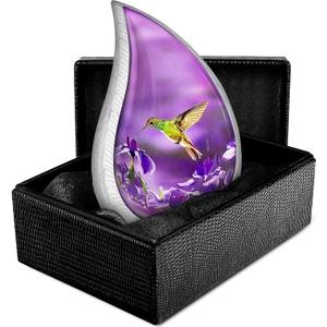 Trupoint Memorials Small Urns for Human Ashes Keepsake, Decorative Mini Cremation Urn for Adult Men & Women Small, Purple Hummingbird Teardrop