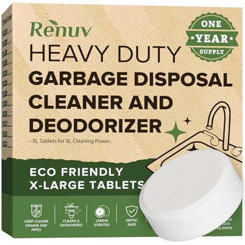 Renuv® Garbage Disposal Cleaner and Deodorizer Tablets Drain Freshener, Foaming Citrus Scent, Sink Odor Refresher for Kitchen Garbage Disposer Cleaning (11 XL Tablets - One Year Supply)
