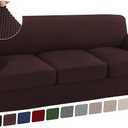Turquoize 4 Piece T Cushion Sofa Slipcovers Stretch Couch Cover Furniture Covers with 3 Individual T Cushion Covers, Machine Washable (3 Cushion Sofa, Brown)
