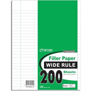Top Flight Filler Paper, 10.5 x 8 Inches, Wide Rule, 200 Sheets (12110)