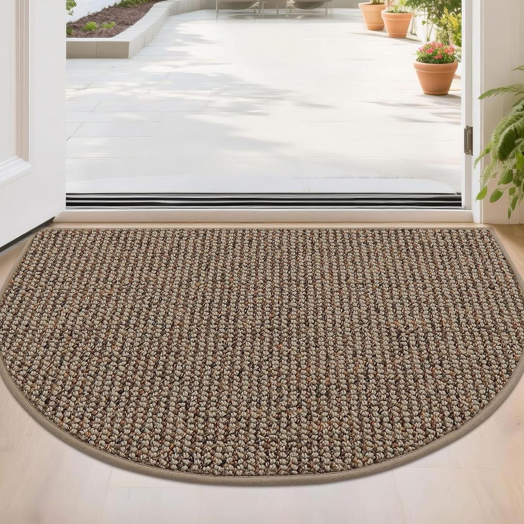 BEQHAUSE Dirt Trapper Door Mat 24" x 36" Half Circle Non-Slip Washable Doormats Entrance Rugs Absorbent Welcome Low Profile Floor Mats for Front Back Door and Entryway, Taupe