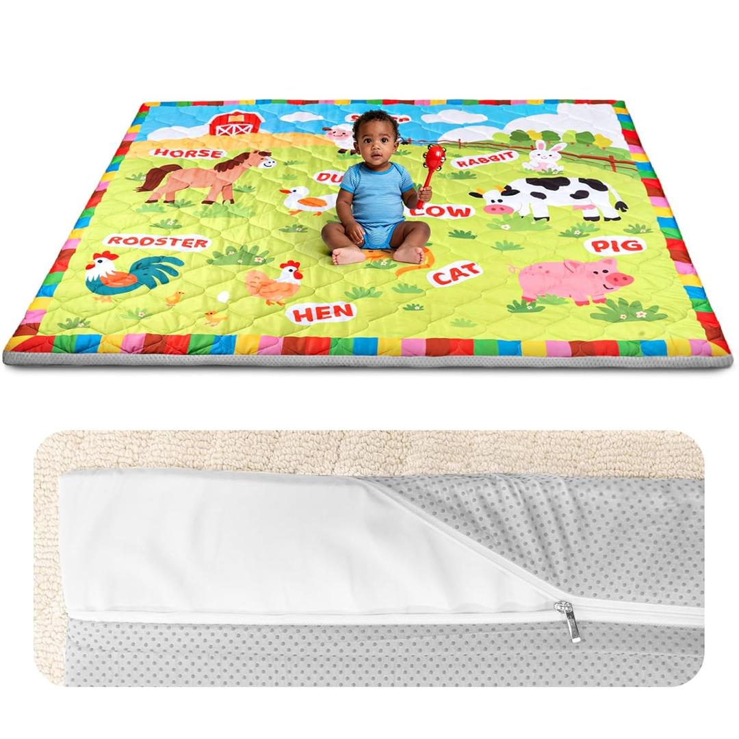 Foam Baby Play Mat 71x59, Removable and Machine Washable Cover, Thicken Cushioning Playmat and Perfect for Playpen, Non-Slip Bottom, Easy to Clean for Infants, Toddlers & Babies(Farm)
