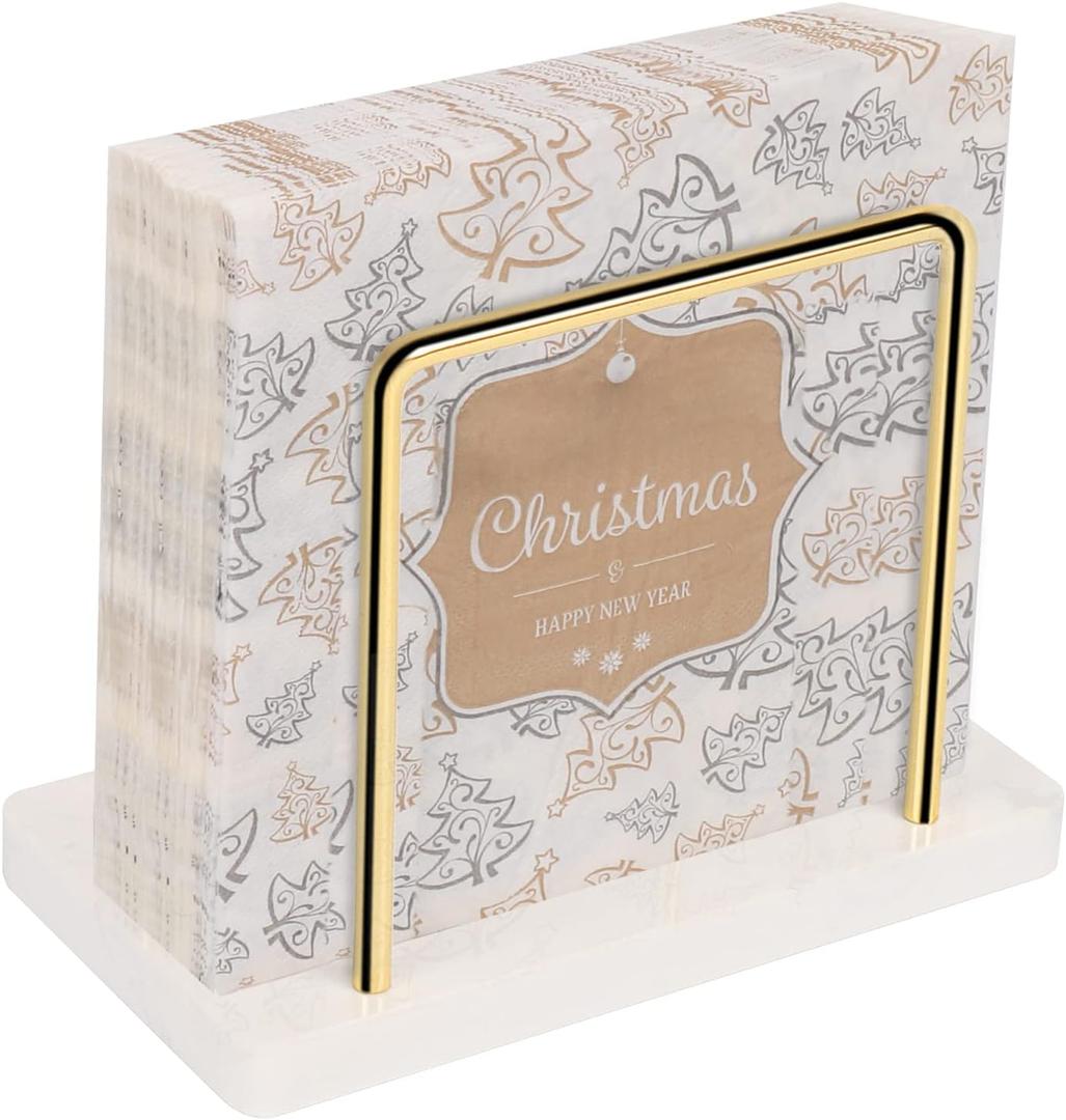 Livabber Napkin Holder, Metal Napkin Storage Modern Freestanding Tissue Paper Dispenser for Table Kitchen Countertop (Marble Base, Gold)
