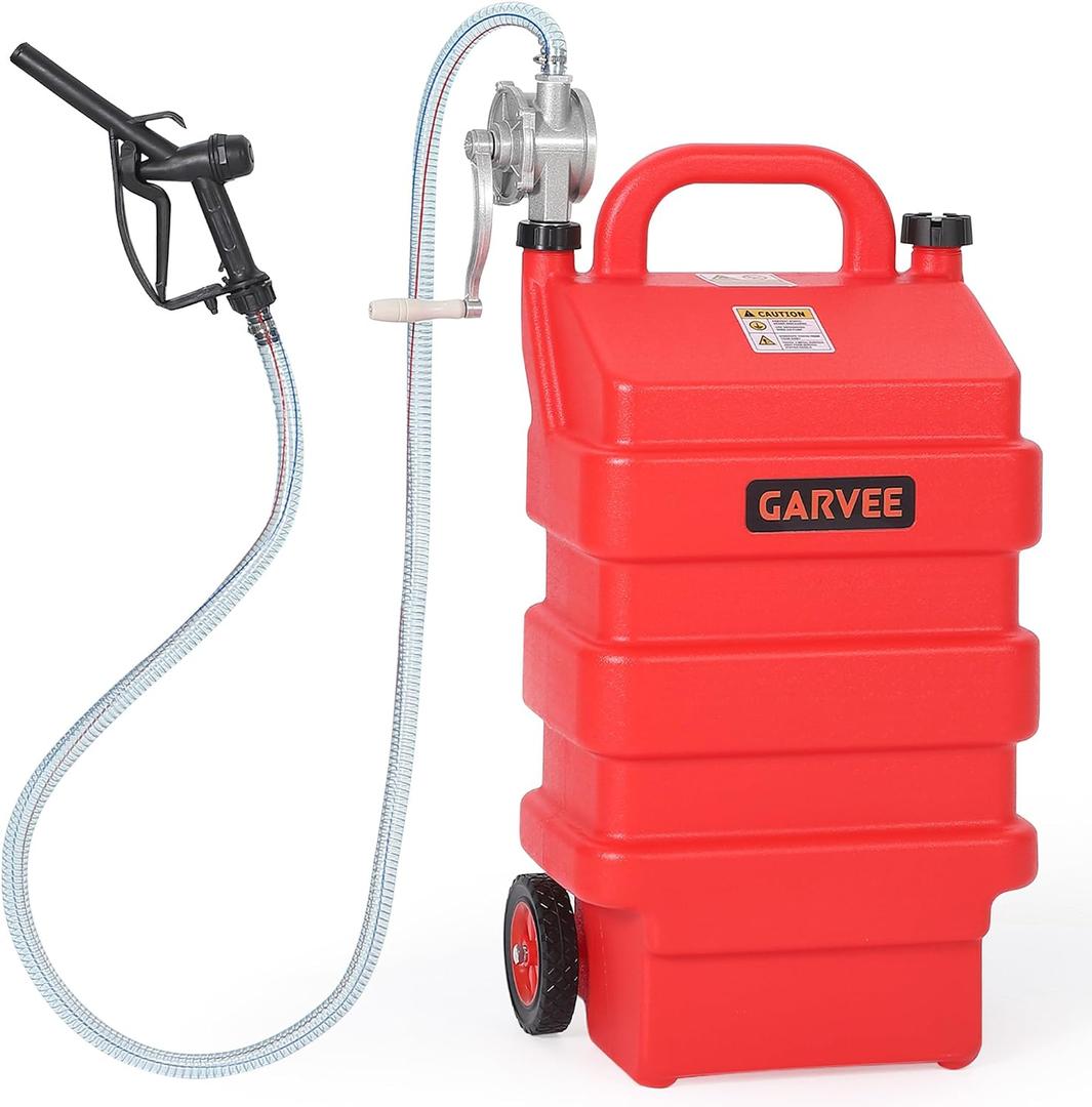 Garvee 16 Gallon Fuel Transfer Tank with Manual Siphon Pump, 5 GPM Portable Gas Can Container with 10FT Hose, HDPE Diesel Gasoline Storage Tank for Car, ATV, Boat, Lawn Mower, Red | 5 GPM Portable Gas Can Container with 10FT Hose, HDPE Diesel Gasoline Storage Tank for Car, ATV, Boat, Lawn Mower, Red
