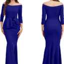 Evening Gowns for Women Formal Off Shoulder Wedding Guest Party Dress Elegant Short Sleeve Split Long Cocktail Dresses (Blue, M)