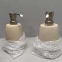 Clasin Home Sandstone Textured Resin Soap Dispenser with Metallic Pump and Waterproof Bottle Labels for Bathroom Kitchen Dish Hand Wash Shower Lotion Shampoo, 12 Oz, 2 Sets Beige