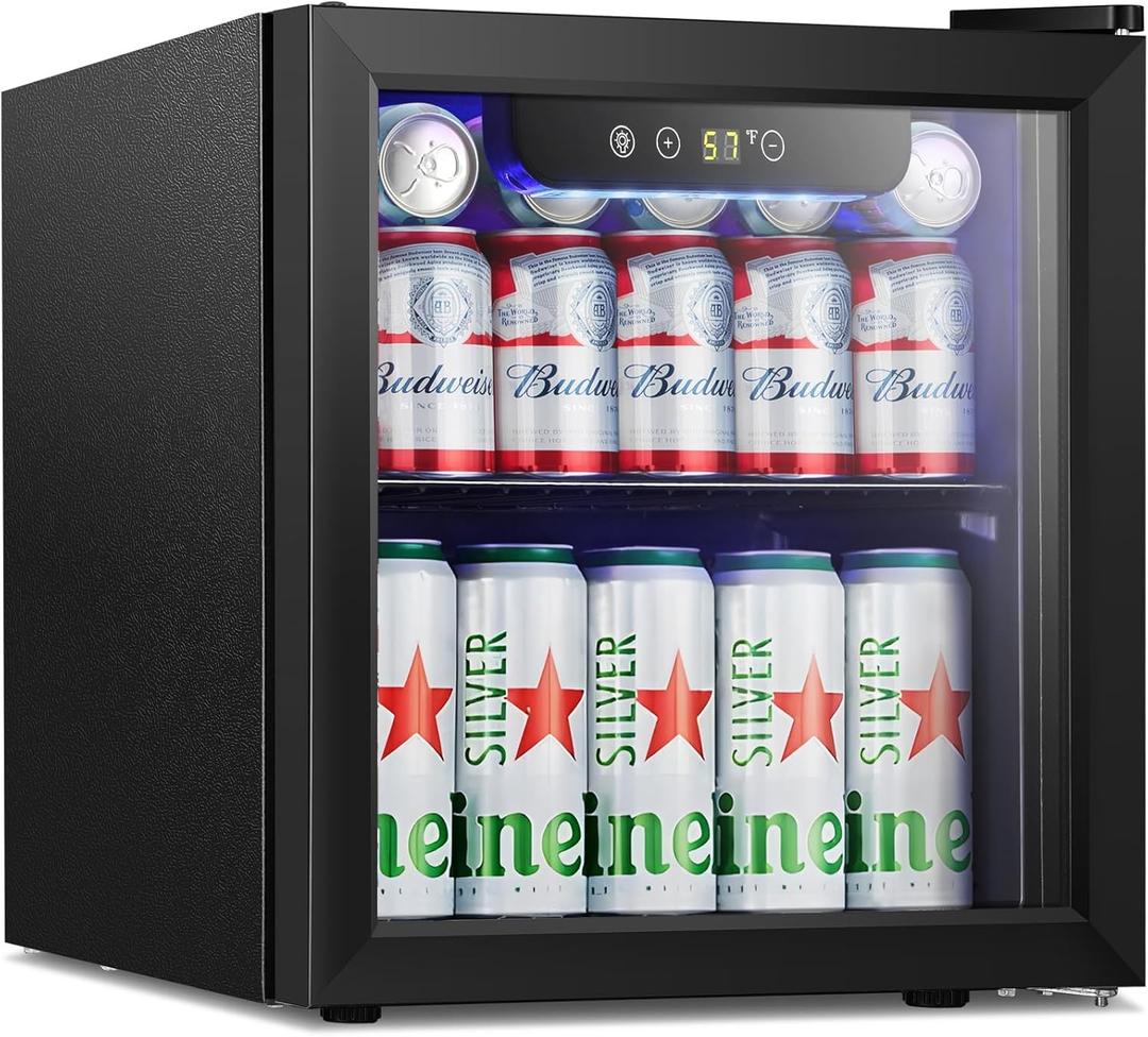 Antarctic Star Mini Fridge Cooler - 12 Bottle 48 Can Beverage Refrigerator Glass Door for Drinks or Beer Wine Small Drink Dispenser for Home, Office or Bar, Electronic Temperature Control1.3cu.ft. (Black)