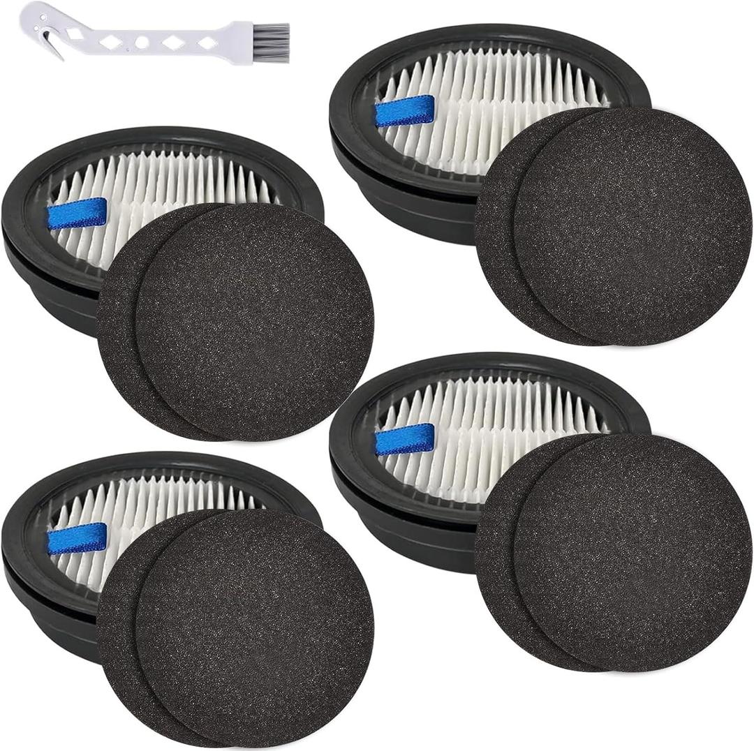 4 Pack HEPA Filters and 8 Pack Sponge Filters Replacement for Afoddon A200Pro/A200, ORFELD B08/C10A/C10G and NEQUARE S12 S25 S26 Series Cordless Vacuum Cleaner with Brush