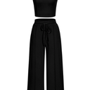 PRETTYGARDEN Women's Summer 2 Piece Loungewear Set Cropped Tank Top Wide Leg Sweatpants Tracksuit Casual Outfits, L