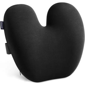 DONAMA Ergonomic Lumbar Pillow for Back Support - High-Density Memory Foam Cushion for Pain Relief - Lumbar Support Cushion w/Strap for Office Chair, Car, Home, and Travel (Dark Black)