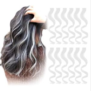 Colored Clip in Hair Extensions White 12 Pieces Streak for Women Kids Girls, 16 Inch Wavy Curly