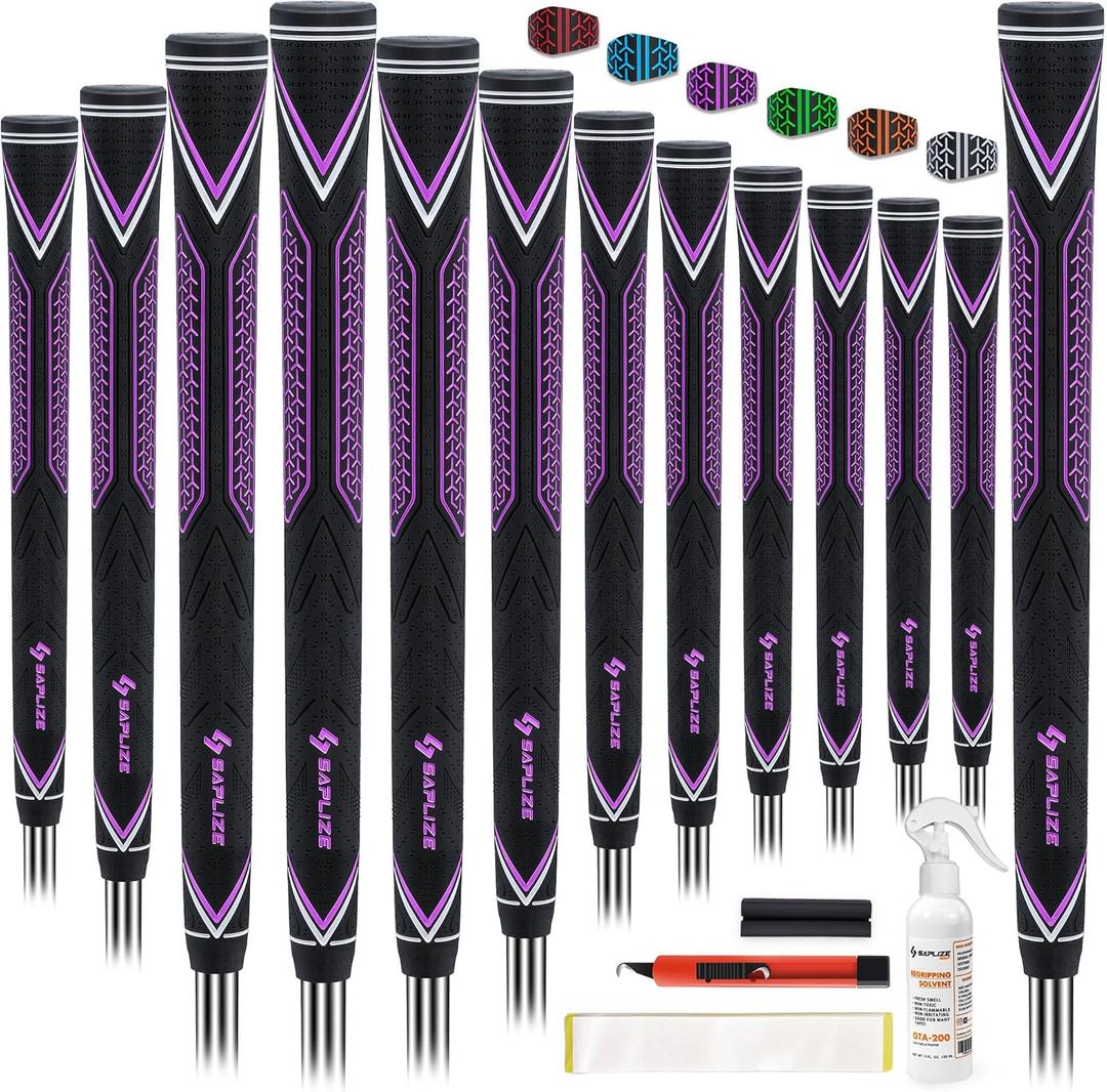 SAPLIZE High-performance Rubber Golf Grips 13 Pack, High Shock Absorption, Non-slip, Choose from 13 Grips with 15 Tapes or Full Regripping Kit, Standard/Mid/Jumbo Sizes, CC10 Series