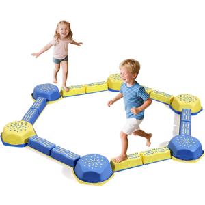 18 Pieces Non-Slip Balance Beam Stepping Stones for Kids 3 Years + Stackable Obstacle Course Balance Board for Toddlers Thicken Plastic Hold up 220LBS Indoor Outdoor Sensory Toy