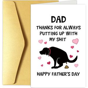 4 x Chenive Funny Father's Day Card from Dog, Happy Father's Day Card for Dog Dad, First Fathers Day Greeting Card, Thanks for Always Putting Up With My Shit Card