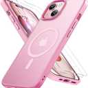 Miracase Magnetic for iPhone 15 Case (Compatible with MagSafe)with 2X Screen Protectors Military-Grade Protection, Anti-Fingerprint Translucent Matte Phone Cover for iPhone 15 6.1 inch, Mes Pink