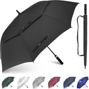 Gonex 54/62/68/72/80 Inch Extra Large Golf Umbrella, Automatic Open Travel Rain Umbrella with Windproof Water Resistant Double Canopy, Oversize Vented Umbrellas for 2-3 Men and UV Protection, Multiple Colors (Black)