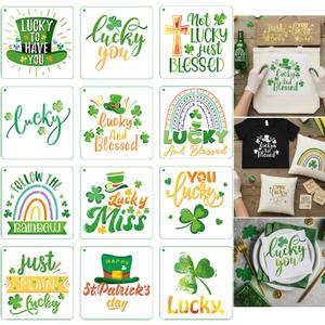 Lucky Day Friendship Themed Stencils for Reusable Painting On Wood Canvas Scrapbook Paper Fabric Pillows Card Making - 12Pcs Saint Patricks Day DIY Art Craft Stencil for Window Door Home Decorations