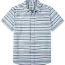 MOHEZ Men's Oxford Short Sleeve Shirt Casual Button Down Striped Summer Cotton Shirts for Daily Gray 3X-Large (XXXL)