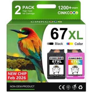 67XL Ink Cartridge Black/Color Combo Pack Replacement for HP Ink 67 67XL Printer Ink Works for HP DeskJet 2755e 2700 2855e 2800 4155e 4255e 2755 2852e Envy 6055e 6000 6455e (2 Pack)