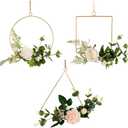 3PCS Iron Frame Flower Wreath Wall Hangings Decorative Home Hanging Ornaments Includes Square White Rose Triangular Rose for Unique Wall Decor