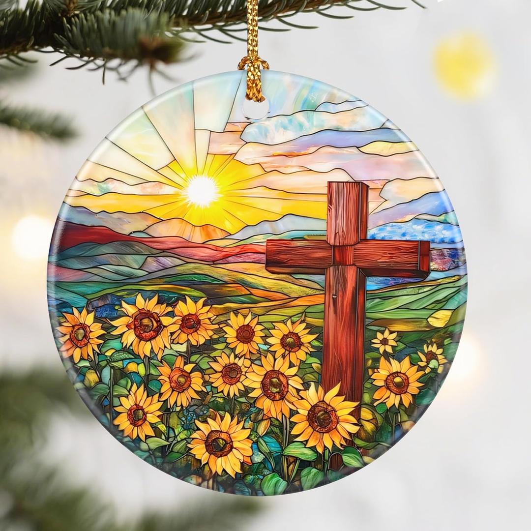 Christmas Ornaments, Dodosky 2.8in Ceramic Cross Ornament, Xmas Decor, Christmas Tree Ornaments, Xmas Decorations for Tree, Holiday Ornament, Cross Gifts, Gift for Religious, Christian Gifts