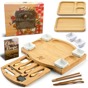 AYTITI Charcuterie Board And Knife Set: Bamboo Cheese Board With Rectangle Fruit Tray - Cheese Platter - Unique House Warming Gifts -New Home Anniversary - Wedding Gifts - Bridal Shower Gift For Women