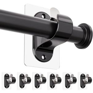 ANDGOO 5 Pack No Drill Curtain Rod Brackets, Renter Friendly Self Adhesive Curtain Rod Holders, Heavy Duty No Drilling Curtain Rod Hooks for Apartment Bedroom Bathroom Dorm Classroom Kitchen (Black)