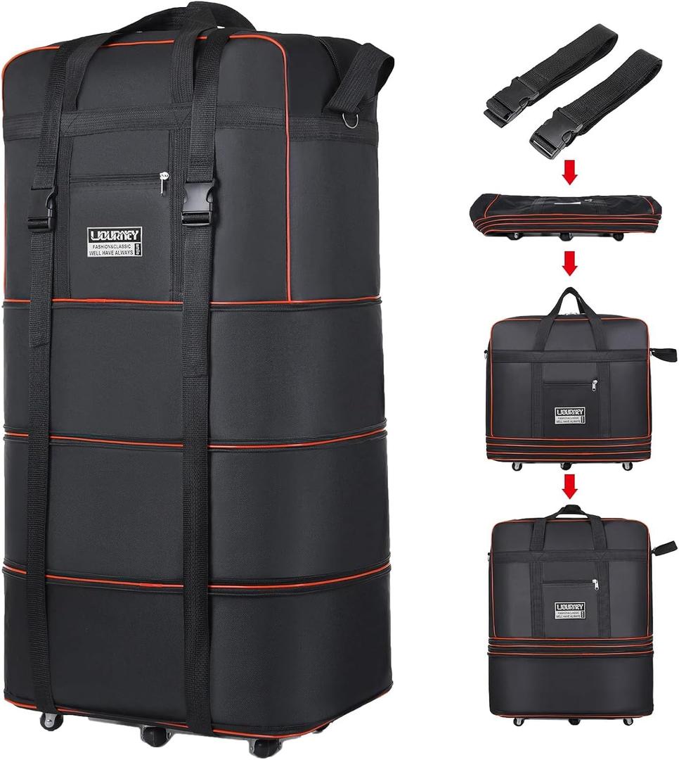 Travel bag with wheels, expandable, foldable, luggage bag, large capacity foldable rolling travel bag, suitable for men and women for moving house, studying abroad and traveling