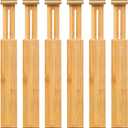 VaeFae Adjustable Bamboo Drawer Dividers, Expandable Drawer Organizer for Kitchen, Bedroom, Bathroom, Dresser and Office, 6-Pack  2.4''H, 16.6''-21.8''L