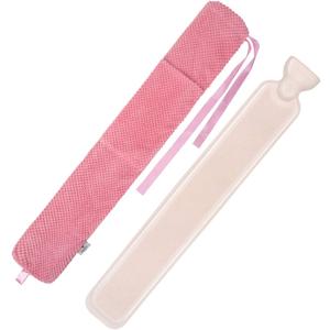 HomeTop Premium 2.25 Liters Rubber Hot Water Bottle w/Soft Merbau Corduroy Silk Ribbon Cover(Pink/White)