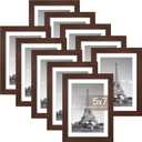 upsimples 5x7 Picture Frame Set of 10, Display Pictures 4x6 with Mat or 5x7 Without, Multi Photo Frames Collage for Wall or Tabletop Display, Brown
