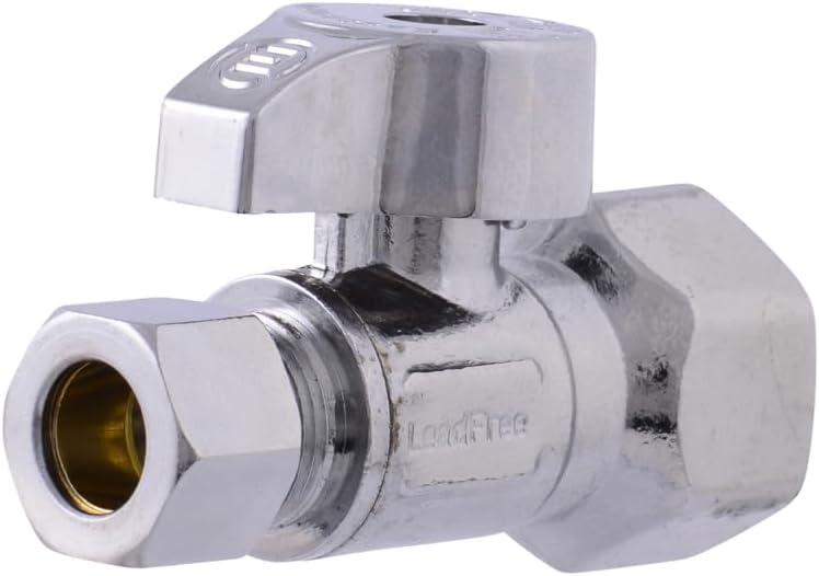 Eastman 1/2 Inch FIP x 3/8 Inch OD Compression Quarter Turn Straight Stop Valve, Brass Plumbing Fitting, Chrome, 10755LF